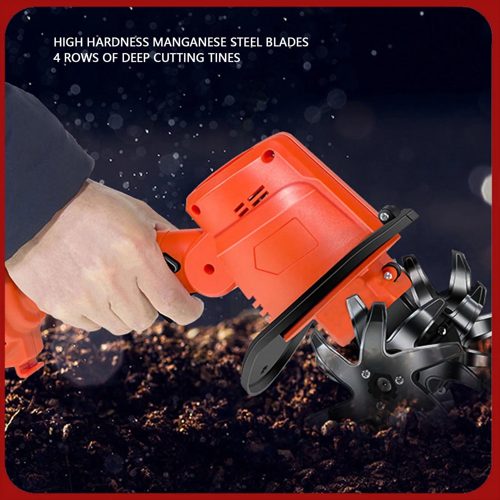 Cordless Tiller Cultivator 235RPM 4 Row Tines 1.5Ah Battery 4in Working Width Handheld Garden Cultivator for Gardening