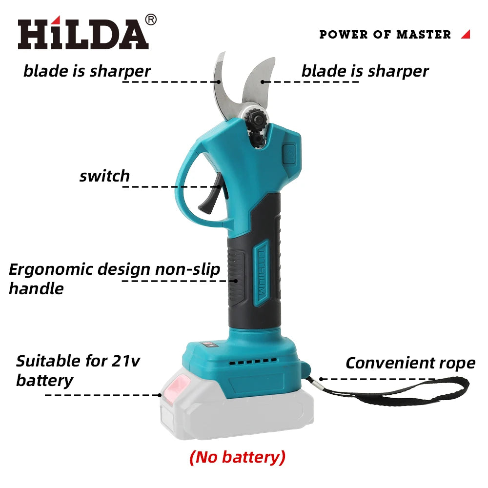 HILDA Electric Scissors Brushless Electric Pruning Shear Cordless Fruit Tree Bonsai Pruning Garden Cutter For Makita 18V Battery