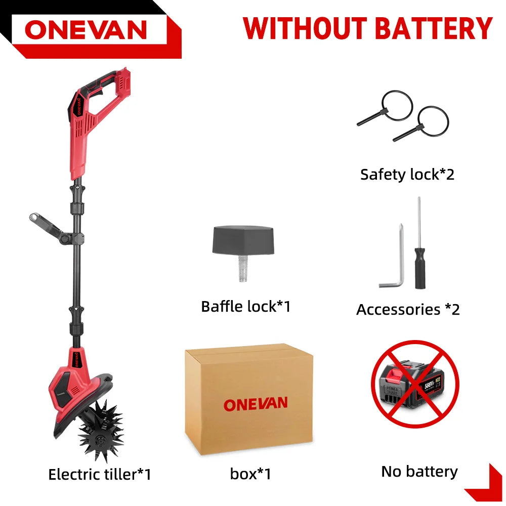 ONEVAN 4000W Electric Tiller Cultivator Portable Grass Trimmer Cordless Garden Soil Turning Prunning Tool For Makita Battery Pin