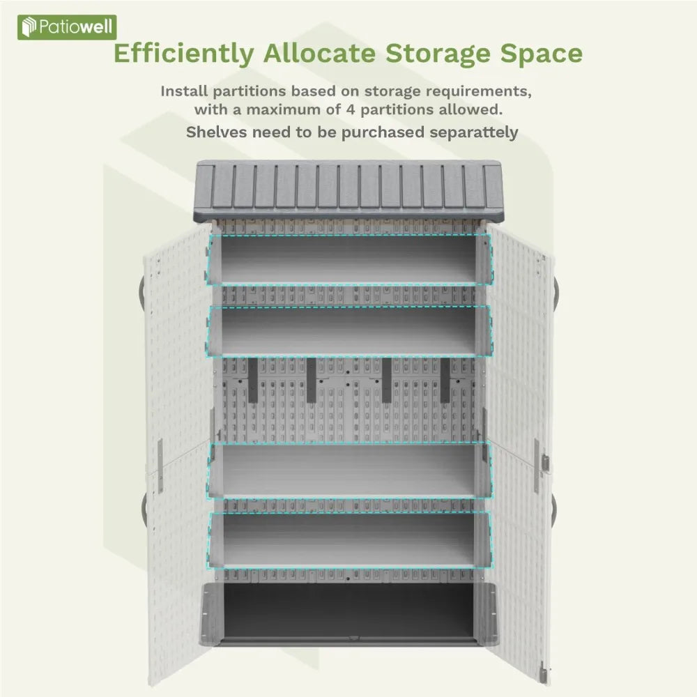 Large Outdoor Waterproof Plastic Storage Shed, 50 Cubic Feet Capacity, Lockable Vertical Garden Tool Storage Cabinet