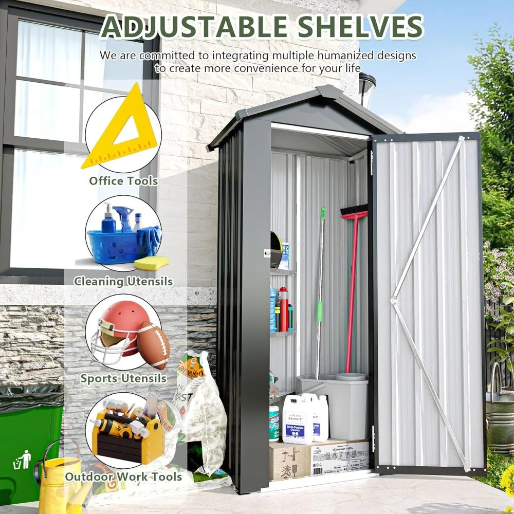Outdoor Storage Shed, 69.7''x16.9''x29.5'' Metal Tool Shed with Sloping Roof & Lockable Door, Small Shed, Top Tall Vertical Too