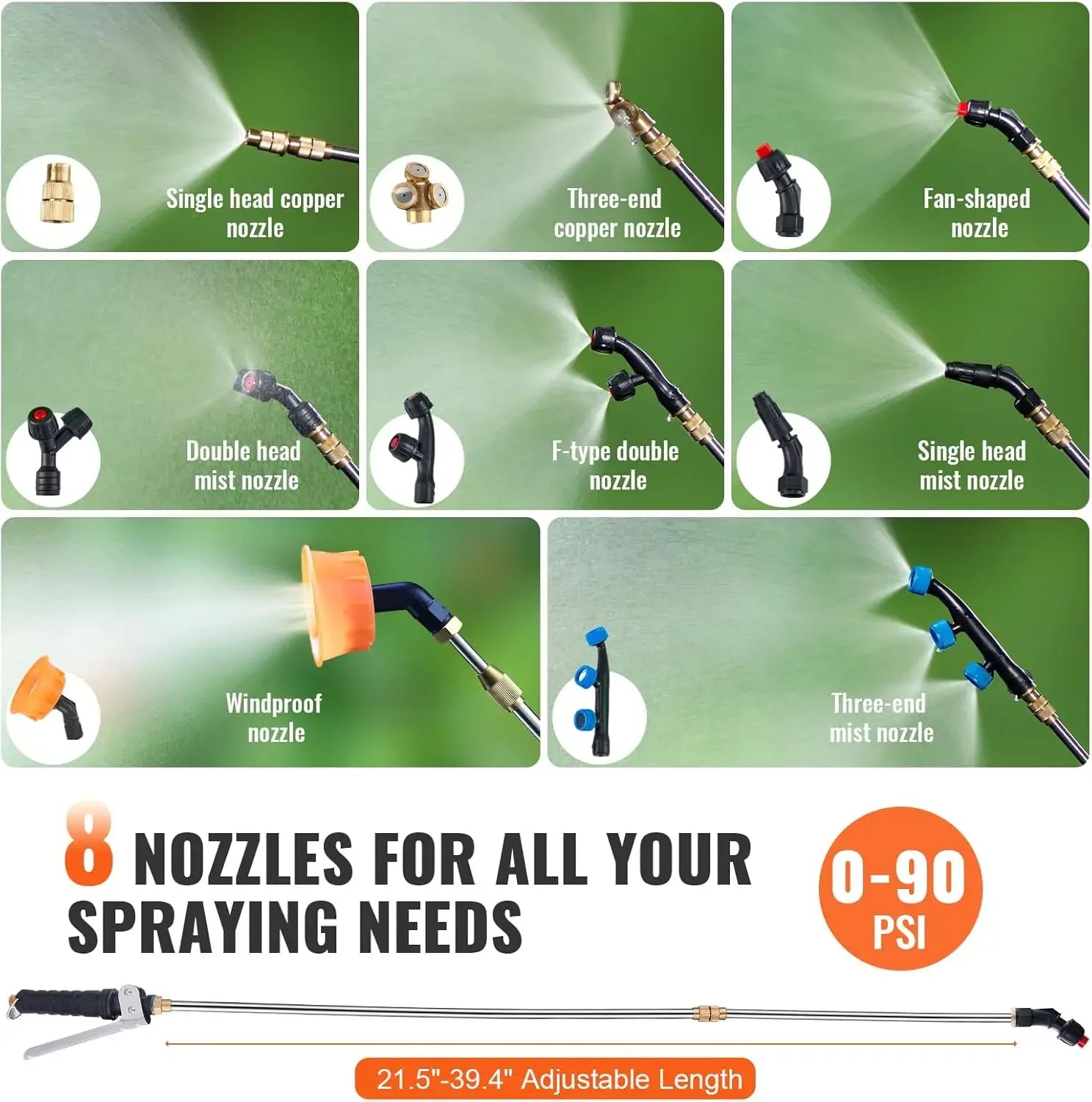 Battery Powered Backpack Sprayer, 0-90 PSI Adjustable Pressure, 4 Gallon Tank, Back Pack Sprayer with 8 Nozzles and 2 Wands