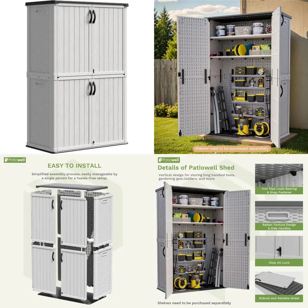 Large Outdoor Waterproof Plastic Storage Shed, 50 Cubic Feet Capacity, Lockable Vertical Garden Tool Storage Cabinet