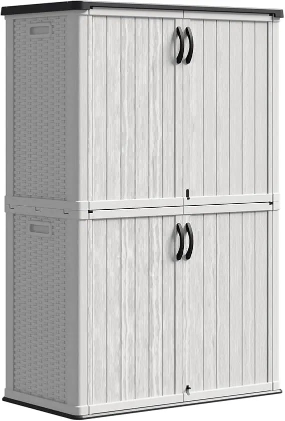 Large Outdoor Waterproof Plastic Storage Shed, 50 Cubic Feet Capacity, Lockable Vertical Garden Tool Storage Cabinet