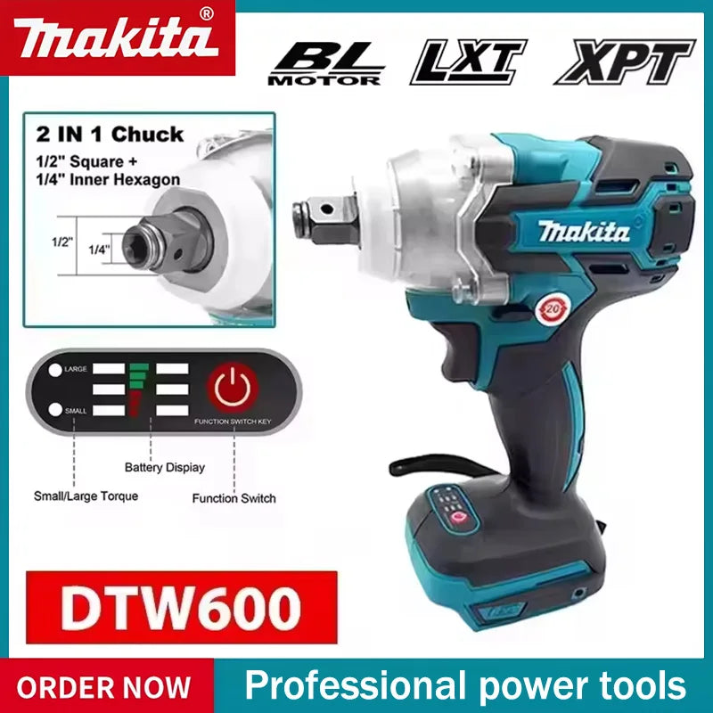 Makita DTW600 3100IPM 18V Cordless Wrench 1/2Inch Brushless Screwdriver Rechargable Electric Screwdriver Vehicle ServiceTool
