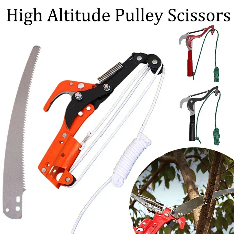 2-in-1 Saw High Branch Shears Saw High Altitude Three-pulley Pruning Shears Gardening Fruit Picking Cutting Tool Without Rod
