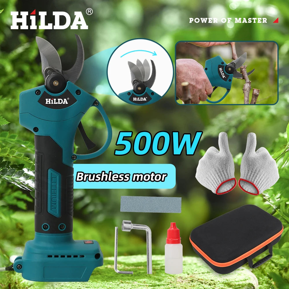 HILDA Electric Scissors Brushless Electric Pruning Shear Cordless Fruit Tree Bonsai Pruning Garden Cutter For Makita 18V Battery