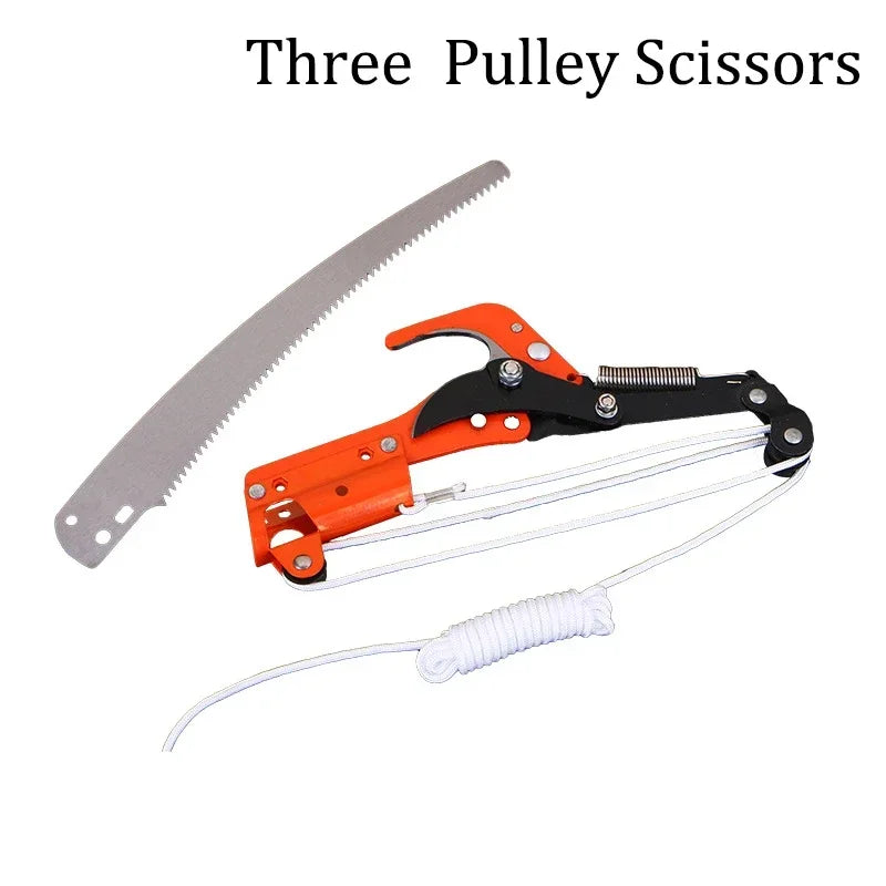 2-in-1 Saw High Branch Shears Saw High Altitude Three-pulley Pruning Shears Gardening Fruit Picking Cutting Tool Without Rod