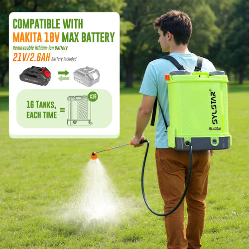 4 Gallon Battery Powered Backpack Sprayer 16L Agriculture Spray 100 PSI 5 Nozzles Electric Graden Sprayer