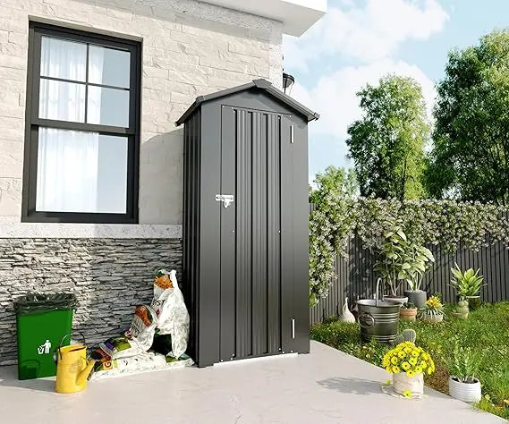 Outdoor Storage Shed, 69.7''x16.9''x29.5'' Metal Tool Shed with Sloping Roof & Lockable Door, Small Shed, Top Tall Vertical Too