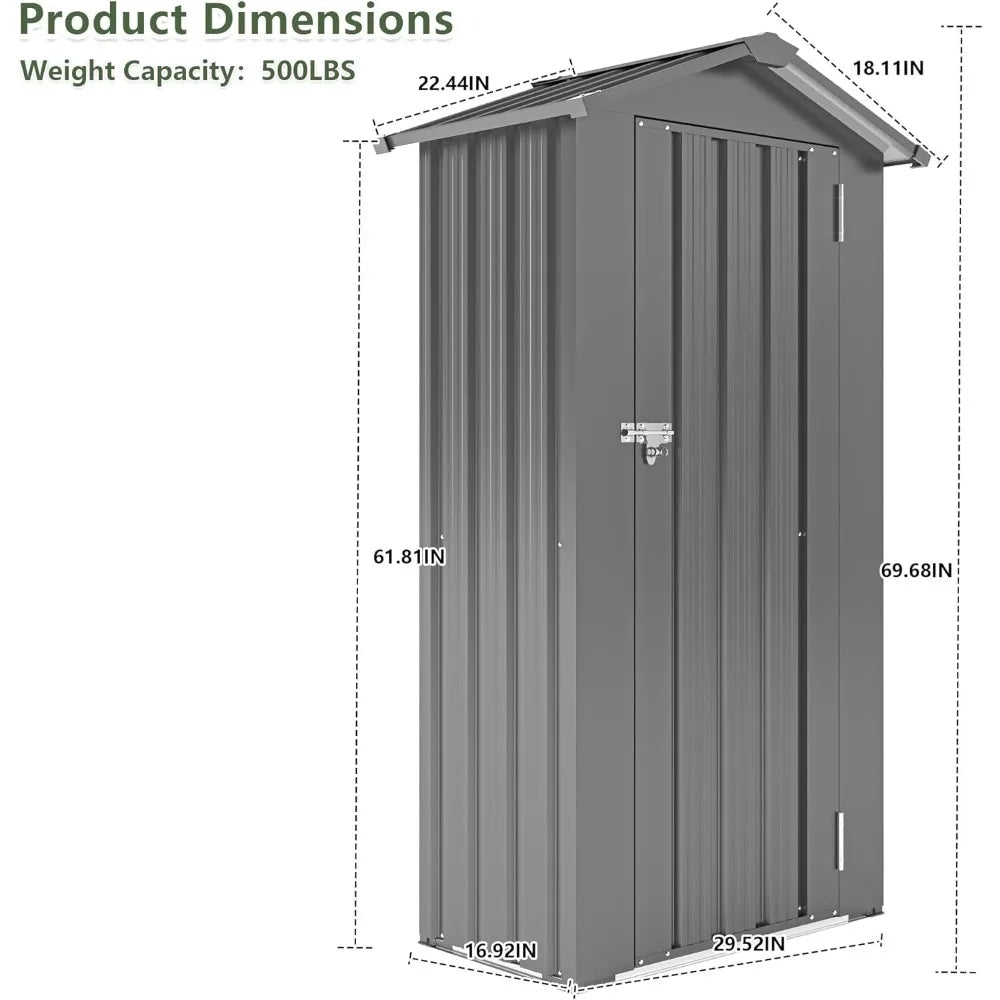 Outdoor Storage Shed, 69.7''x16.9''x29.5'' Metal Tool Shed with Sloping Roof & Lockable Door, Small Shed, Top Tall Vertical Too