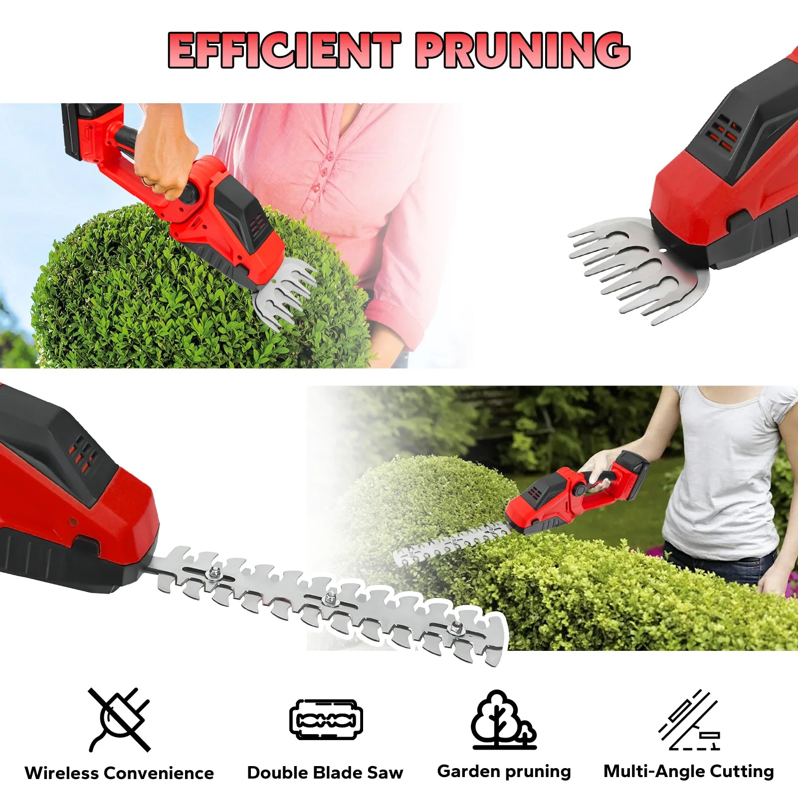 Cordless Hedge Trimmer 2-in-1 Grass Shears Handheld Electric Shrub Trimmer Kit Garden Tool for Milwaukee 18V Battery(No Battery)