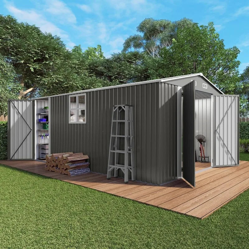 10x14ft Outdoor Storage Shed, Galvanized Steel with Lockable Door
