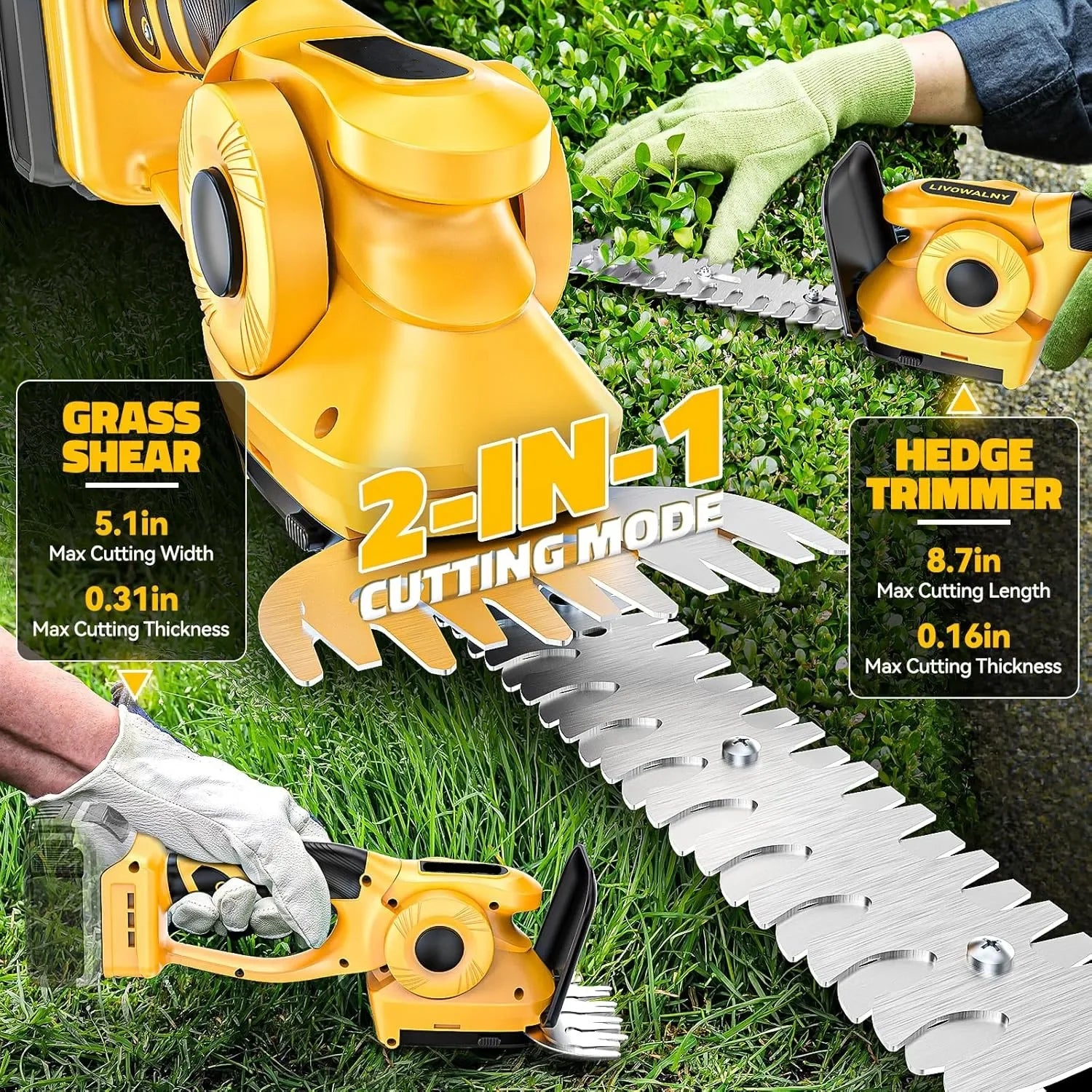 2 in 1 Electric Hedge Trimmer Cordless Handheld Grass Trimmer for Yard, Garden, Lawn Care for Dewalt 20V Battery (No Battery)