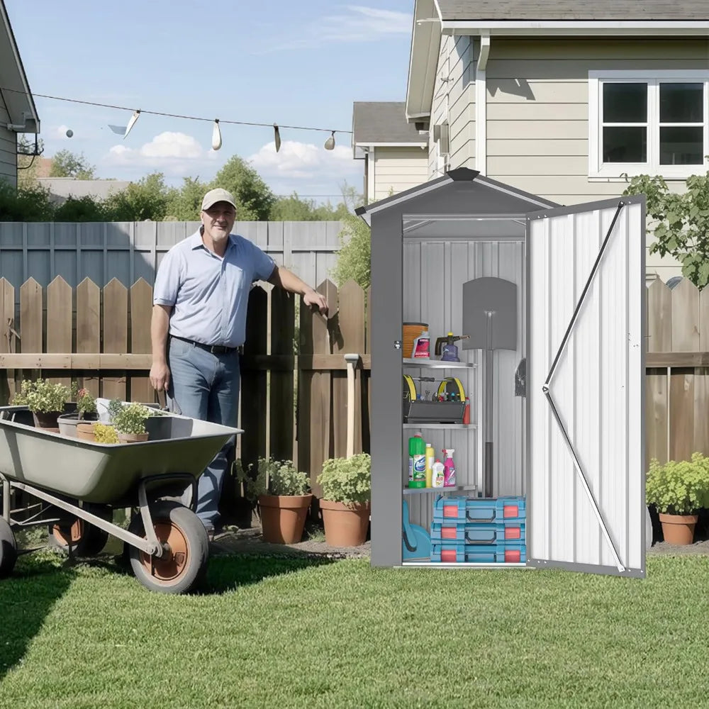 Outdoor Storage Shed, 69.7''x16.9''x29.5'' Metal Tool Shed with Sloping Roof & Lockable Door, Small Shed, Top Tall Vertical Too
