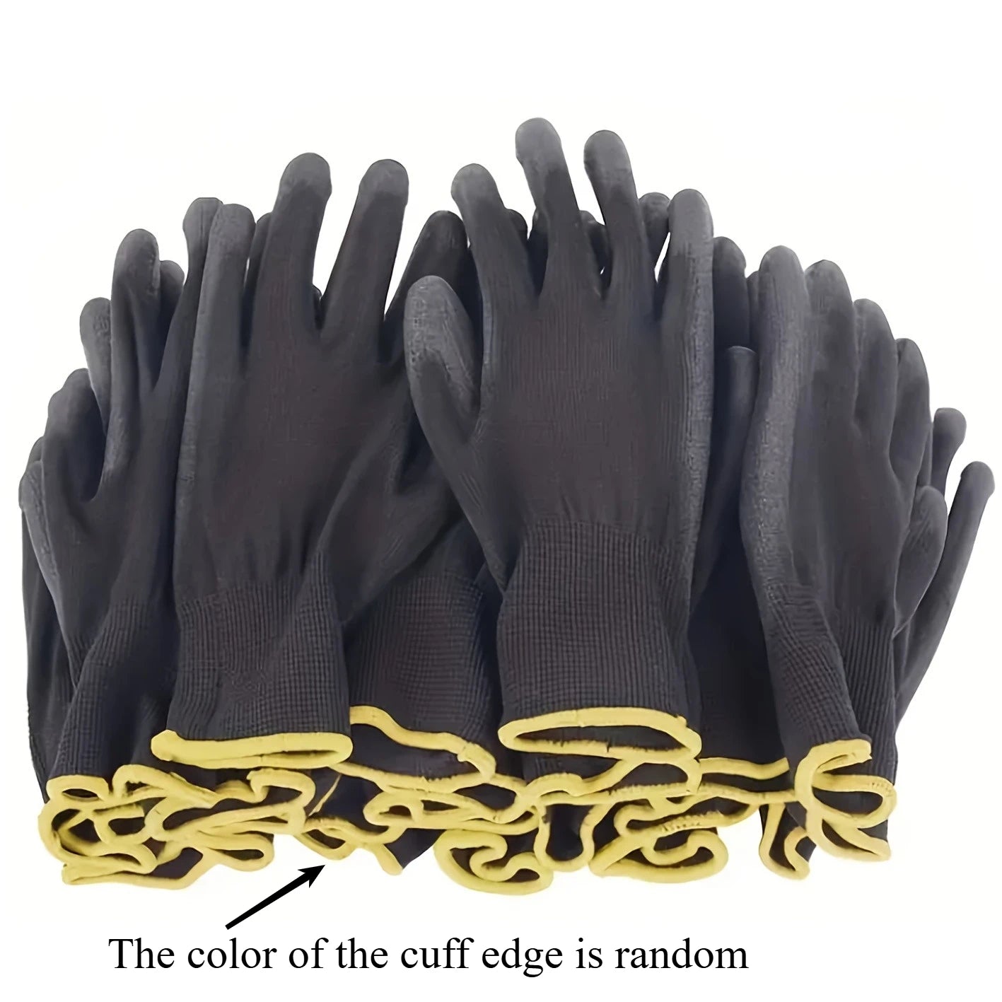 Black Gloves with Yellow Elastic Cuffs - Durable Palm Coating, Ambidextrous -Outdoor Activities,Outdoor Gloves|Breathable Gloves
